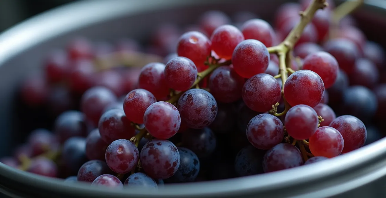 Ganztraubengärung mit Stielen für deutschen Spätburgunder in einem Stahltank.