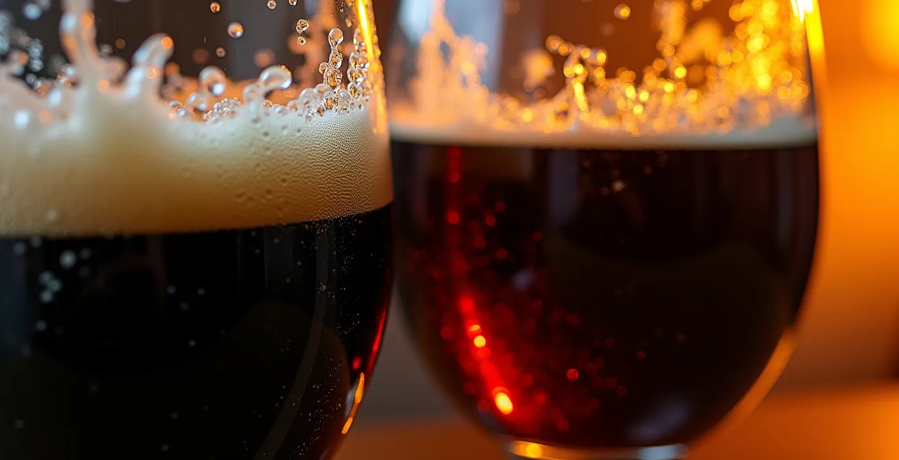 Temperaturvergleich von Imperial Stout mit sichtbarer Aromenfreisetzung bei verschiedenen Temperaturen