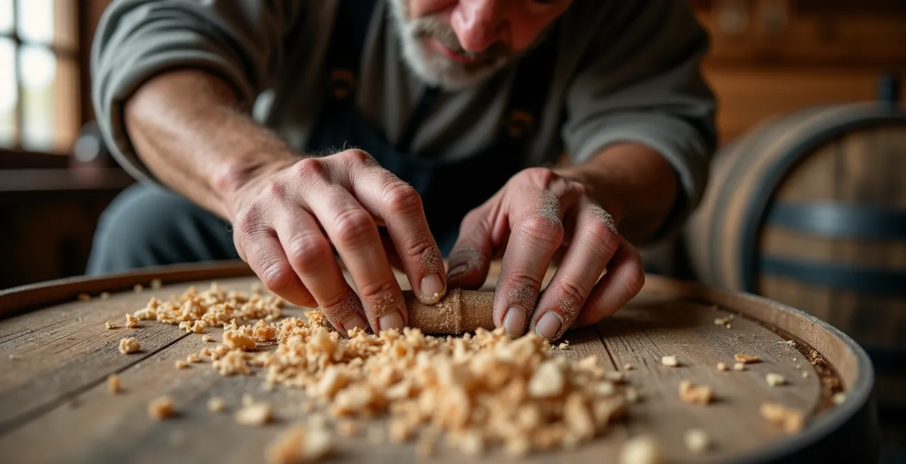 Traditionelle Limousin-Eichenfässer in der Cognac-Produktion