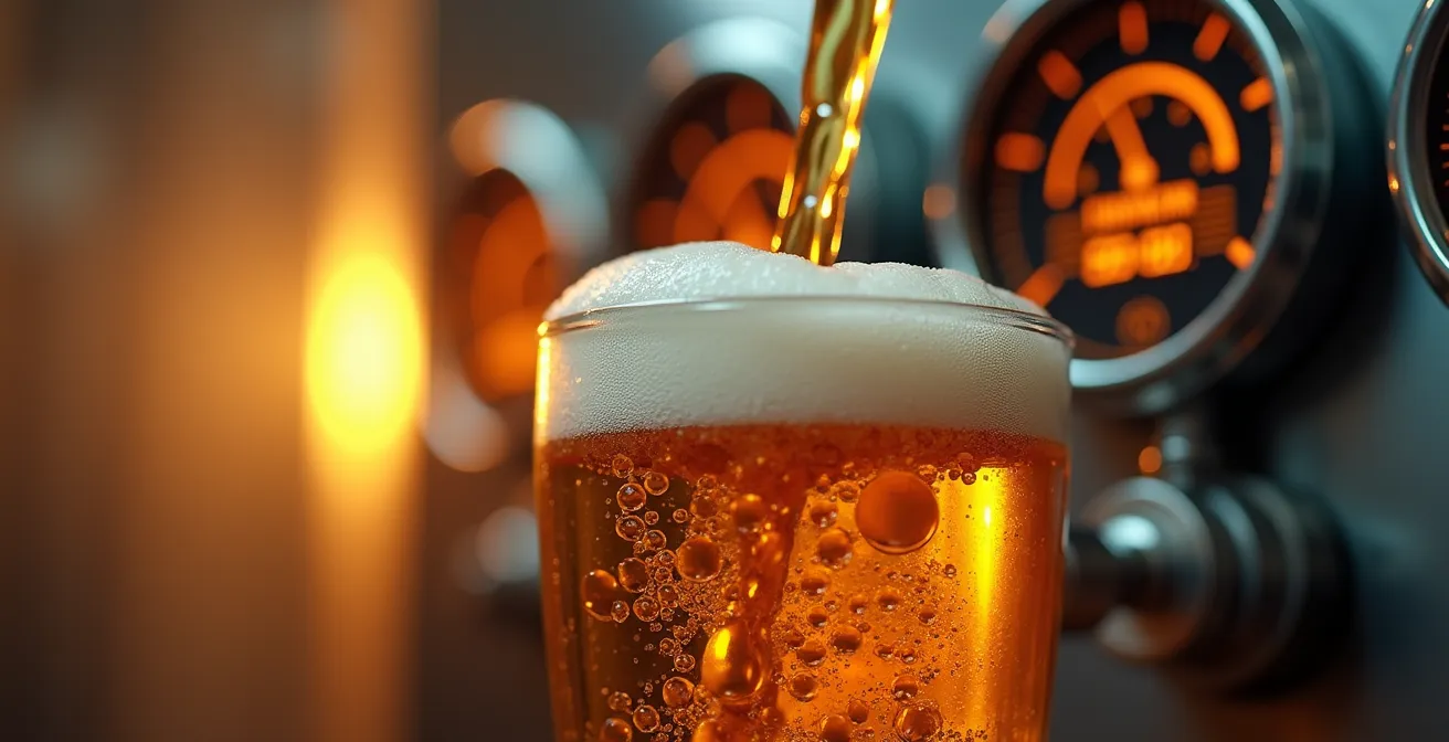 Nahaufnahme von Brauprozess mit digitaler Überwachung