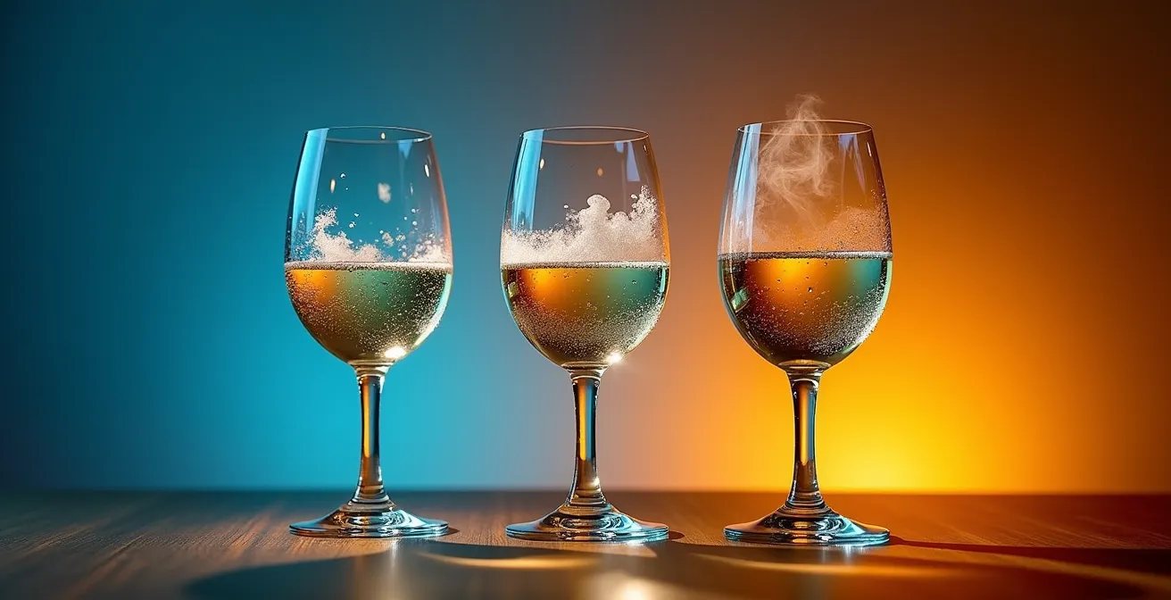 Weingläser bei unterschiedlichen Temperaturen zeigen verschiedene Viskositäten