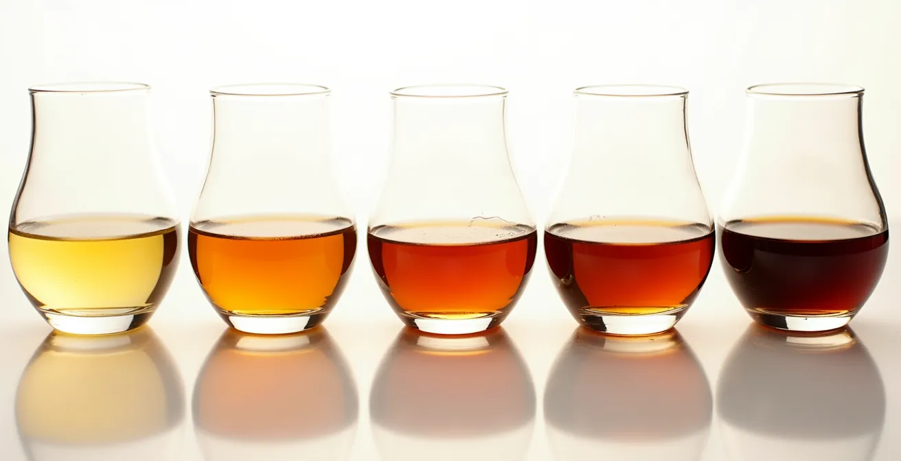 Farbvergleich verschiedener Whiskys unabhängig vom Alter